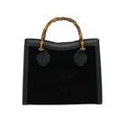 GUCCI Bamboo Hand Bag Suede Black Gold 002 1095 0260 Auth ep9070-2