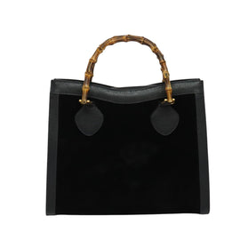 GUCCI Bamboo Hand Bag Suede Black Gold 002 1095 0260 Auth ep9070 - 0