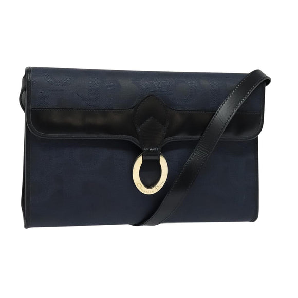 Christian Dior Trotter Canvas Shoulder Bag PVC Navy Gold Auth ep9088