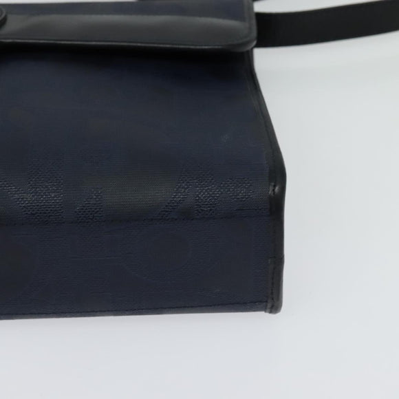 Christian Dior Trotter Canvas Shoulder Bag PVC Navy Gold Auth ep9088