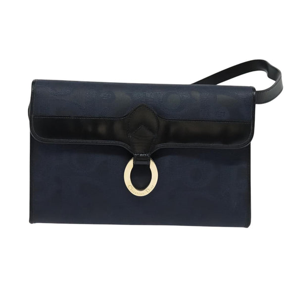 Christian Dior Trotter Canvas Shoulder Bag PVC Navy Gold Auth ep9088