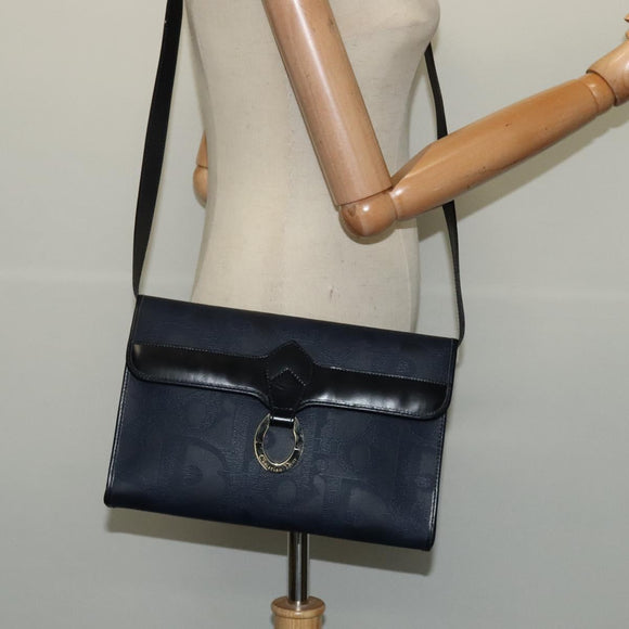 Christian Dior Trotter Canvas Shoulder Bag PVC Navy Gold Auth ep9088