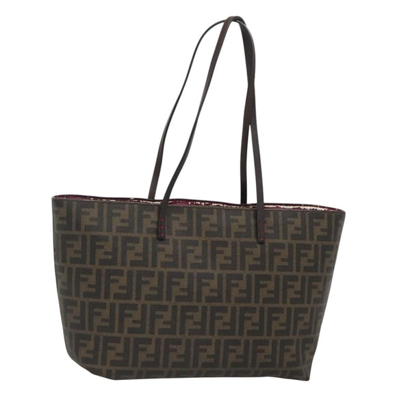 FENDI Zucca Canvas Tote Bag PVC Black Brown Auth ep9089