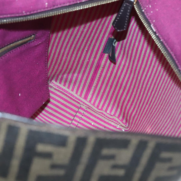 FENDI Zucca Canvas Tote Bag PVC Black Brown Auth ep9089