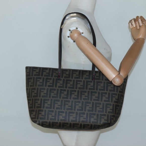 FENDI Zucca Canvas Tote Bag PVC Black Brown Auth ep9089