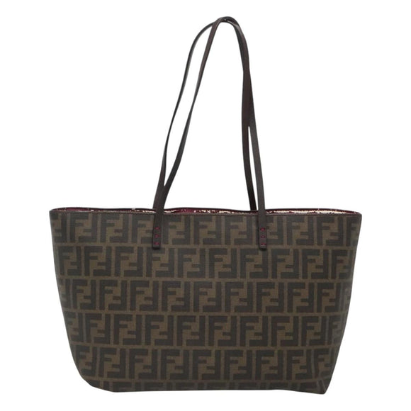 FENDI Zucca Canvas Tote Bag PVC Black Brown Auth ep9089
