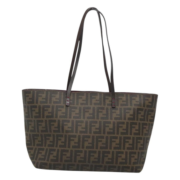 FENDI Zucca Canvas Tote Bag PVC Black Brown Auth ep9089