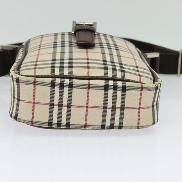 BURBERRY Nova Check Shoulder Bag Canvas Beige Silver Auth ep9111