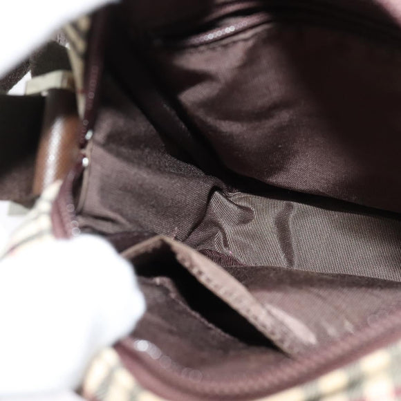 BURBERRY Nova Check Shoulder Bag Canvas Beige Silver Auth ep9111