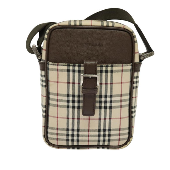 BURBERRY Nova Check Shoulder Bag Canvas Beige Silver Auth ep9111