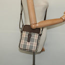 BURBERRY Nova Check Shoulder Bag Canvas Beige Silver Auth ep9111-20