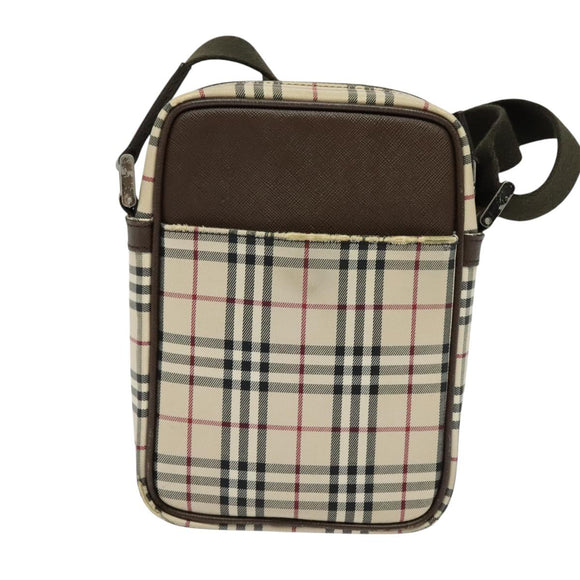 BURBERRY Nova Check Shoulder Bag Canvas Beige Silver Auth ep9111