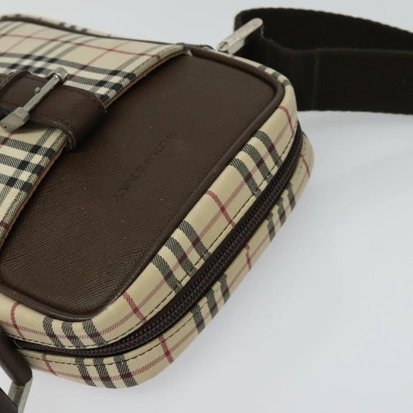 BURBERRY Nova Check Shoulder Bag Canvas Beige Silver Auth ep9111