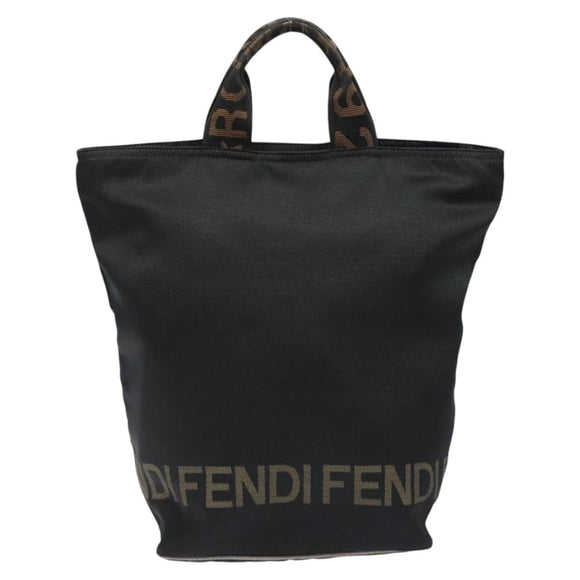 FENDI Hand Bag Nylon Black Gold Auth ep9113