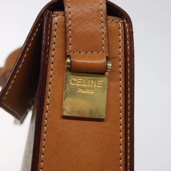 CELINE Macadam Canvas Shoulder Bag Beige Gold Auth ep9122