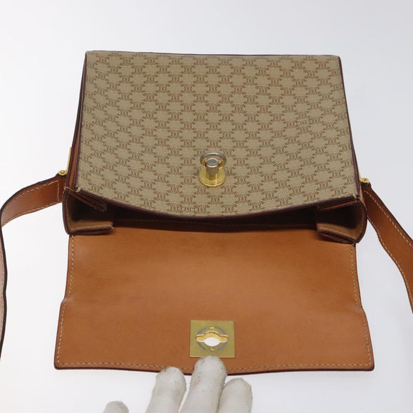 CELINE Macadam Canvas Shoulder Bag Beige Gold Auth ep9122