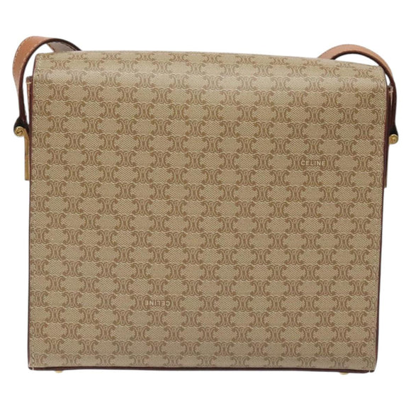 CELINE Macadam Canvas Shoulder Bag Beige Gold Auth ep9122