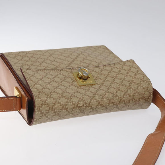 CELINE Macadam Canvas Shoulder Bag Beige Gold Auth ep9122