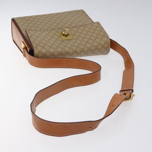 CELINE Macadam Canvas Shoulder Bag Beige Gold Auth ep9122