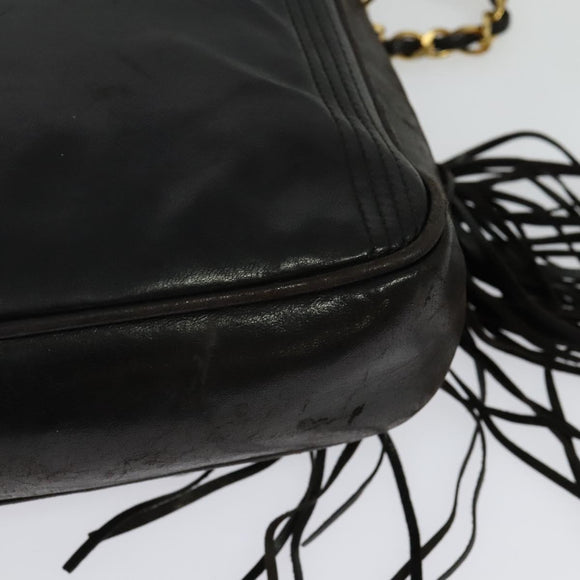 CHANEL COCO Mark Chain Shoulder Bag Leather Black Gold CC Auth ep9135