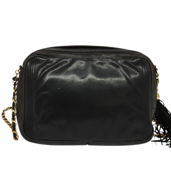 CHANEL COCO Mark Chain Shoulder Bag Leather Black Gold CC Auth ep9135