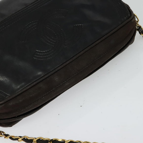 CHANEL COCO Mark Chain Shoulder Bag Leather Black Gold CC Auth ep9135