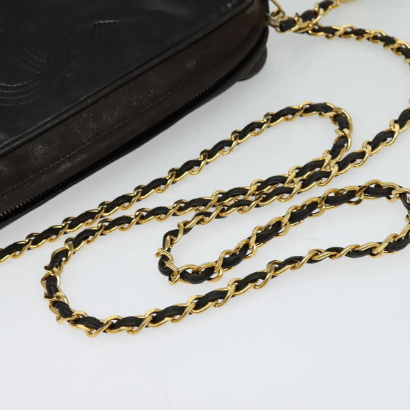 CHANEL COCO Mark Chain Shoulder Bag Leather Black Gold CC Auth ep9135