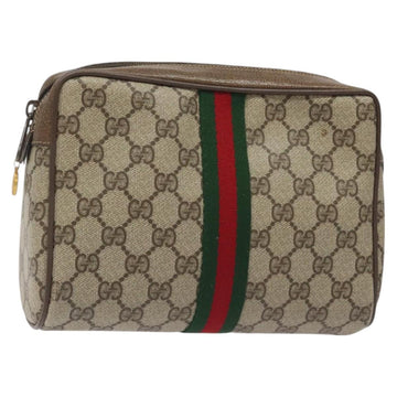 GUCCI GG Supreme Web Sherry Line Clutch Bag PVC Beige 75 01 012 Auth ep9136