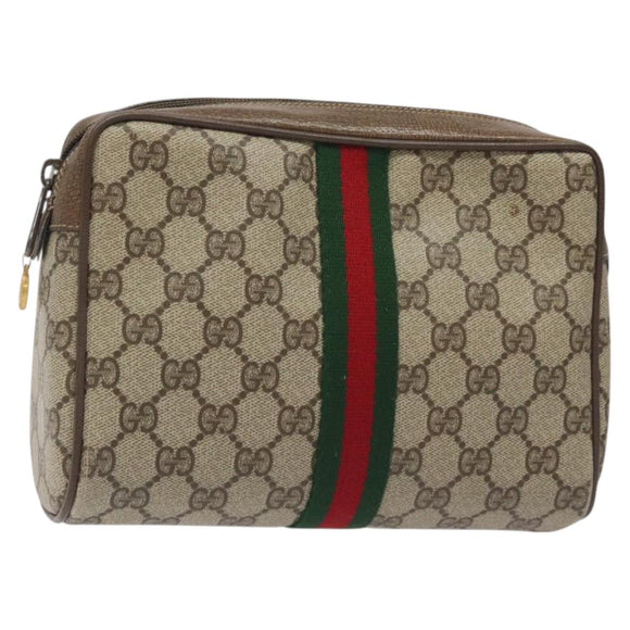 GUCCI GG Supreme Web Sherry Line Clutch Bag PVC Beige 75 01 012 Auth ep9136
