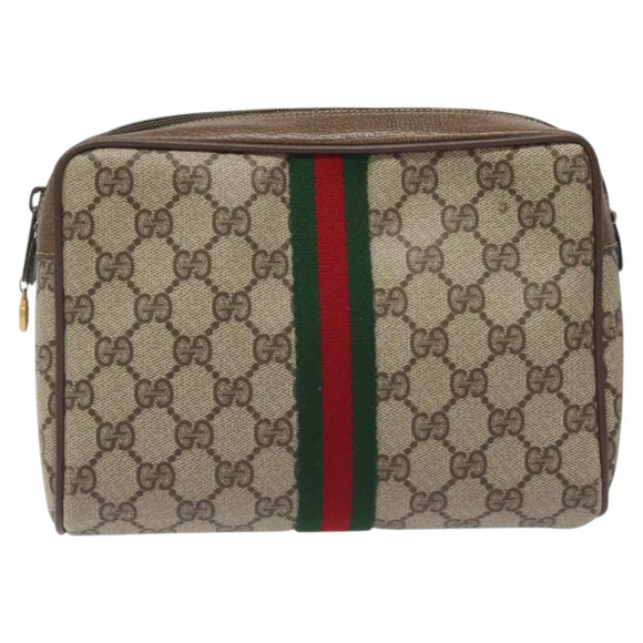 GUCCI GG Supreme Web Sherry Line Clutch Bag PVC Beige 75 01 012 Auth ep9136