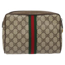 GUCCI GG Supreme Web Sherry Line Clutch Bag PVC Beige 75 01 012 Auth ep9136-3