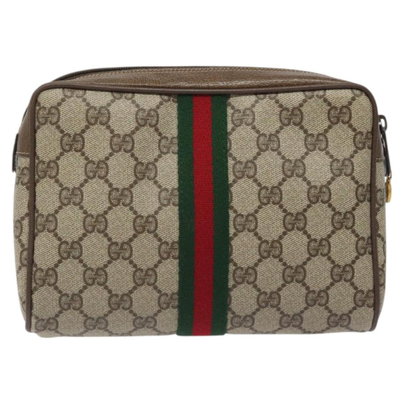 GUCCI GG Supreme Web Sherry Line Clutch Bag PVC Beige 75 01 012 Auth ep9136