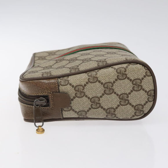 GUCCI GG Supreme Web Sherry Line Clutch Bag PVC Beige 75 01 012 Auth ep9136