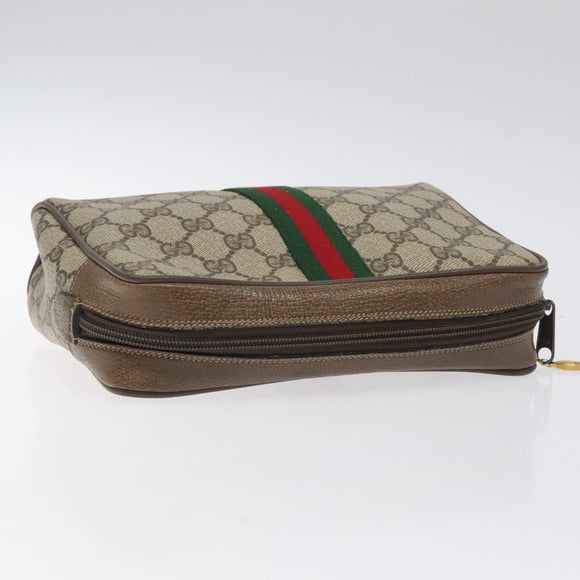 GUCCI GG Supreme Web Sherry Line Clutch Bag PVC Beige 75 01 012 Auth ep9136
