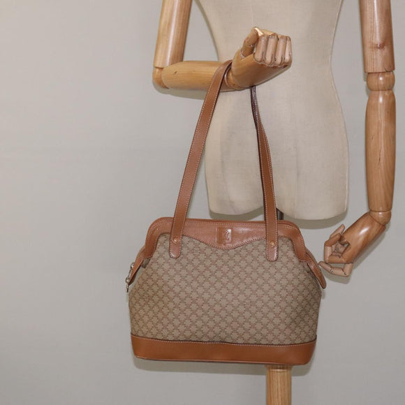 CELINE Macadam Canvas Shoulder Bag Beige Gold Auth ep9137