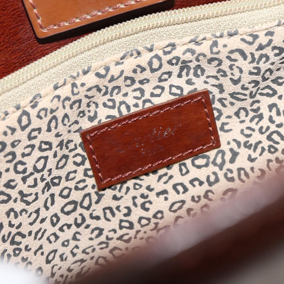 CARTIER PANTHERE Tote Bag Patent leather Brown Silver Auth ep9144