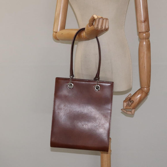 CARTIER PANTHERE Tote Bag Patent leather Brown Silver Auth ep9144