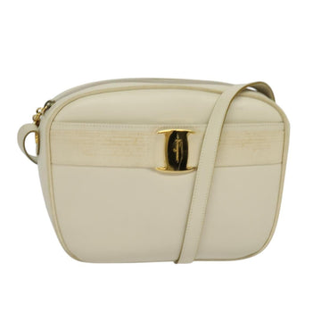 Salvatore Ferragamo Vala Shoulder Bag Leather White Gold Auth ep9145