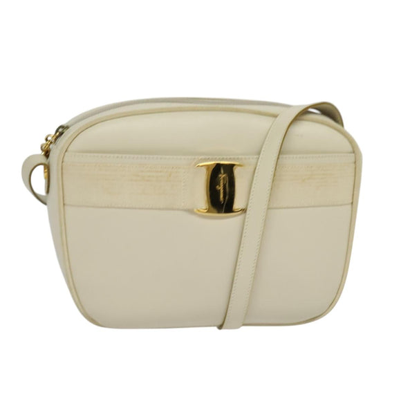 Salvatore Ferragamo Vala Shoulder Bag Leather White Gold Auth ep9145