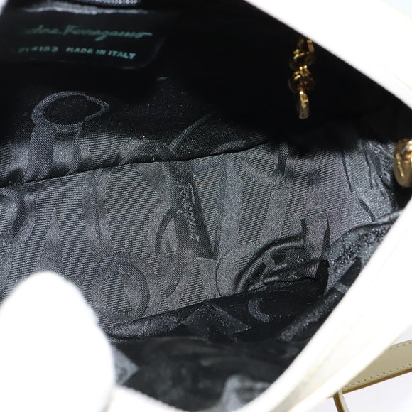 Salvatore Ferragamo Vala Shoulder Bag Leather White Gold Auth ep9145