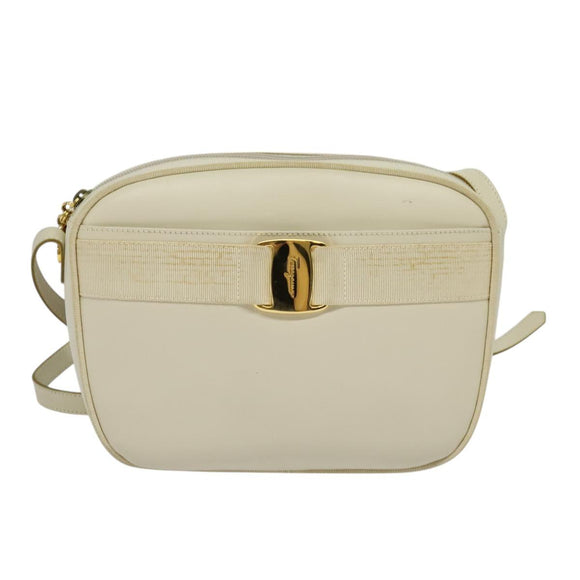 Salvatore Ferragamo Vala Shoulder Bag Leather White Gold Auth ep9145