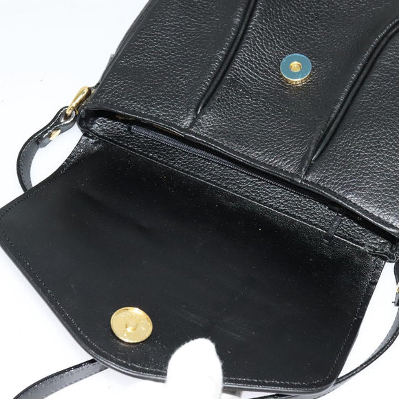 Burberrys Shoulder Bag Leather Black Gold Auth ep9157