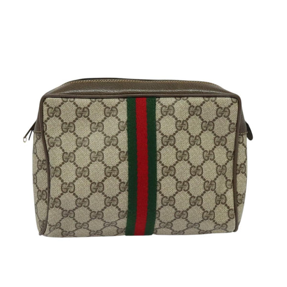 GUCCI GG Supreme Web Sherry Line Clutch Bag PVC Beige 22 01 012 Auth ep9158