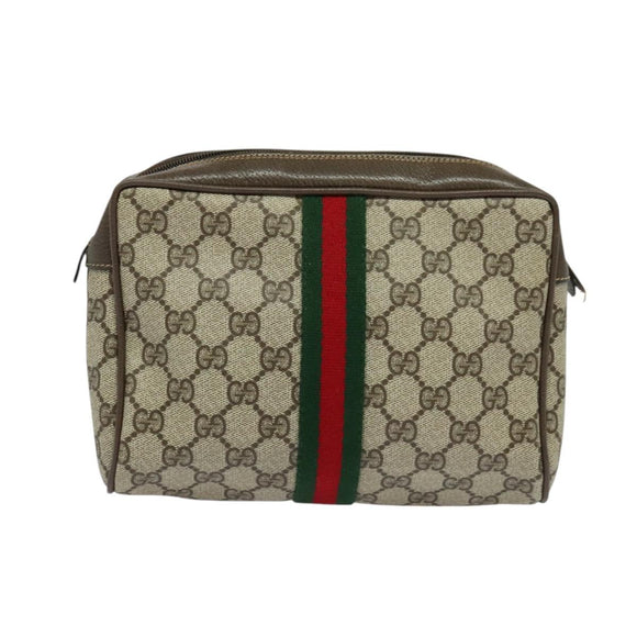 GUCCI GG Supreme Web Sherry Line Clutch Bag PVC Beige 22 01 012 Auth ep9158
