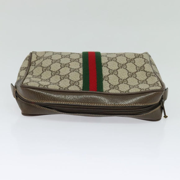 GUCCI GG Supreme Web Sherry Line Clutch Bag PVC Beige 22 01 012 Auth ep9158
