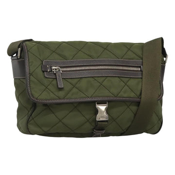 PRADA Shoulder Bag Nylon Khaki Silver Auth ep9159