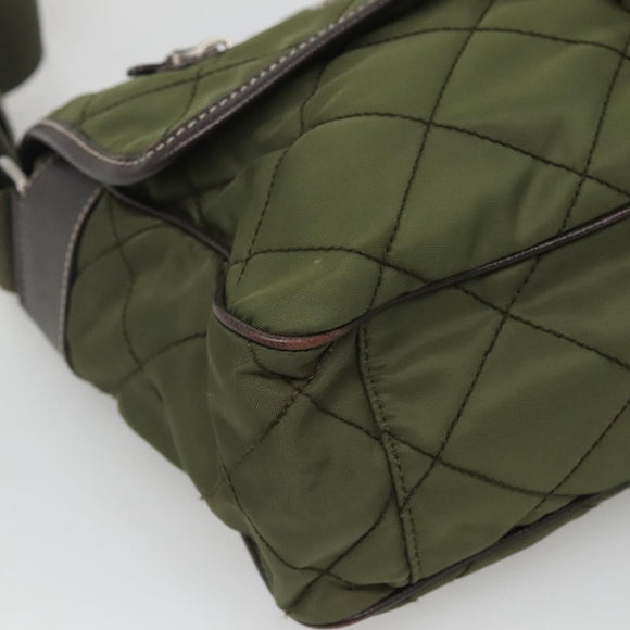 PRADA Shoulder Bag Nylon Khaki Silver Auth ep9159