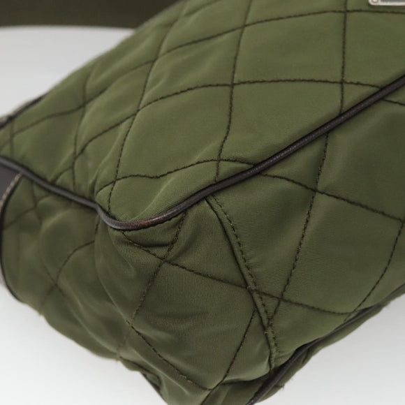 PRADA Shoulder Bag Nylon Khaki Silver Auth ep9159