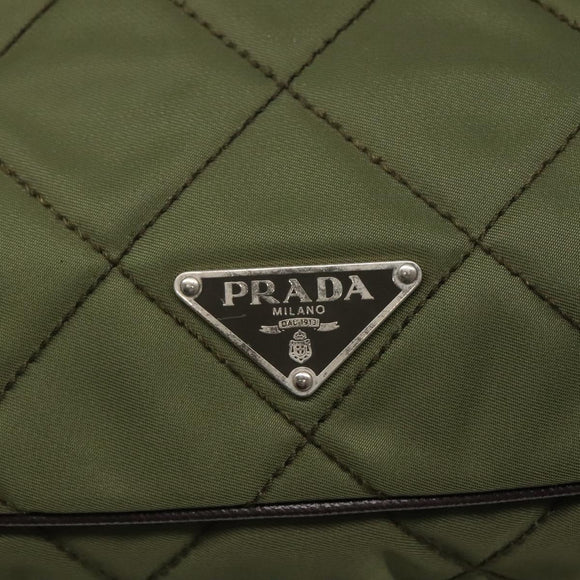 PRADA Shoulder Bag Nylon Khaki Silver Auth ep9159