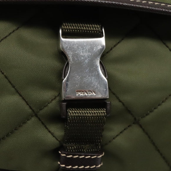 PRADA Shoulder Bag Nylon Khaki Silver Auth ep9159